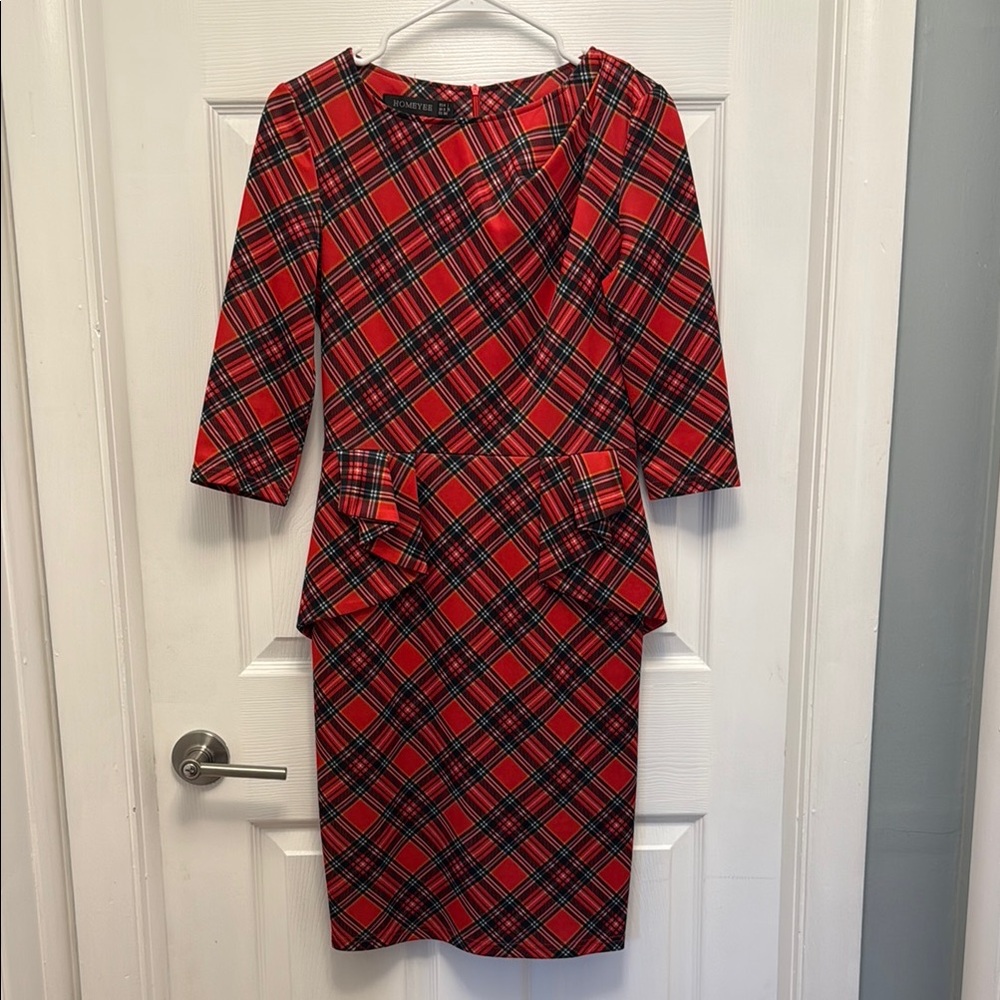 Plaid Red Peplum Style Dress
